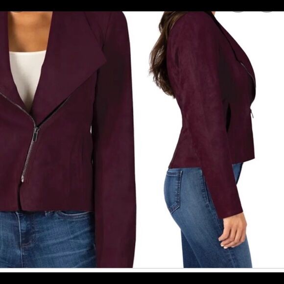 💼Like New KUT Wine Carina Moto Jacket, Asymmetrical Zipper side slash po… - Picture 8 of 13